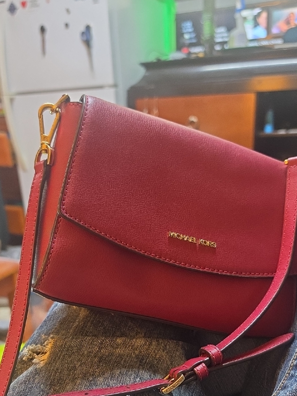 Michael Kors Ellis Medium Flap Shoulder Crossbody Bag Wine Red
